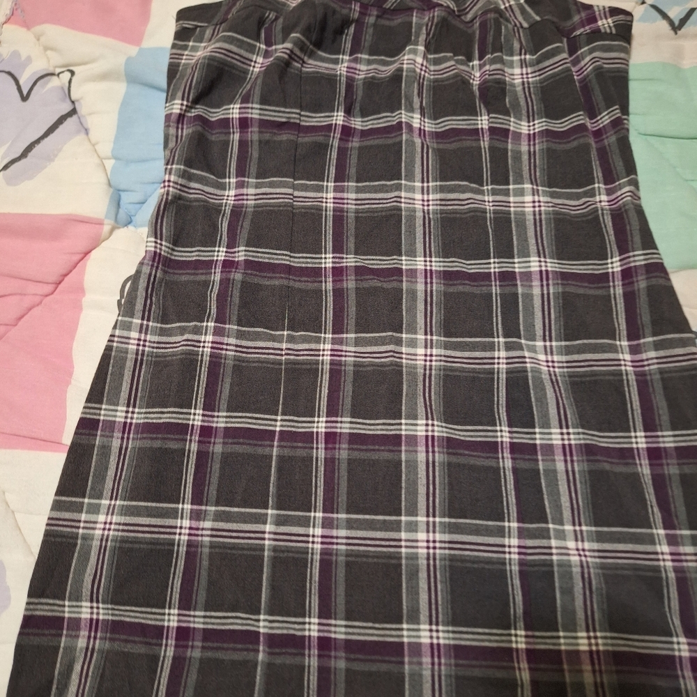 Vtg Y2K Purple Gray Plaid Spaghetti Strap Dress Size 9 Byer Too! California - Picture 5 of 7